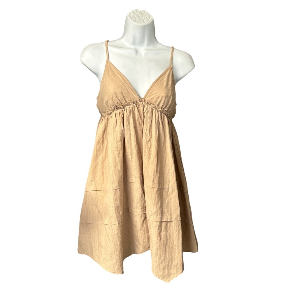 Wild Fable Women's Small Cotton Tan Ruffle Babydoll Cottagecore Mini Dress‎